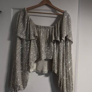 Free People Silver Sequin Blouse